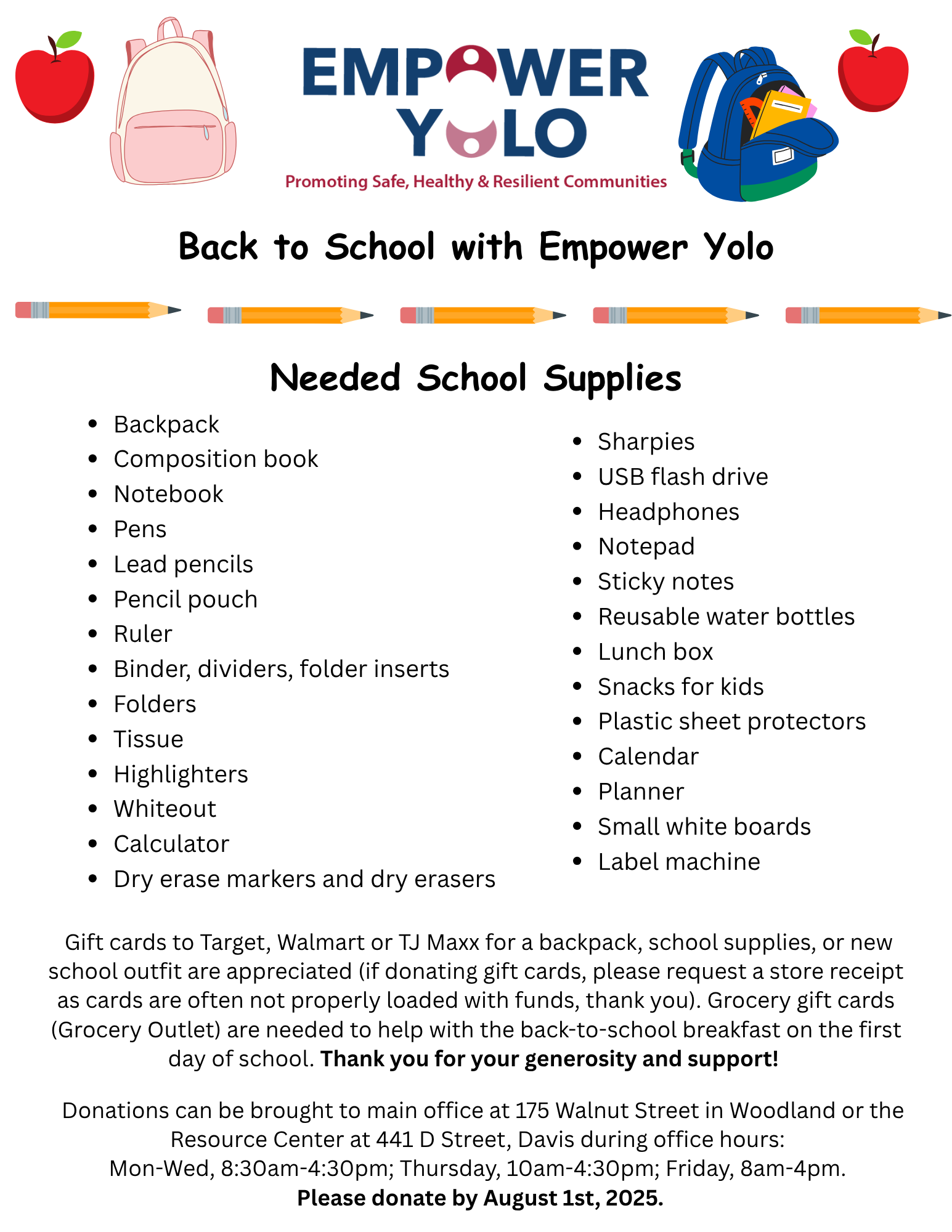Empower Yolo - Back to School List 2025 (final) Shower for the Shelter promo graphic